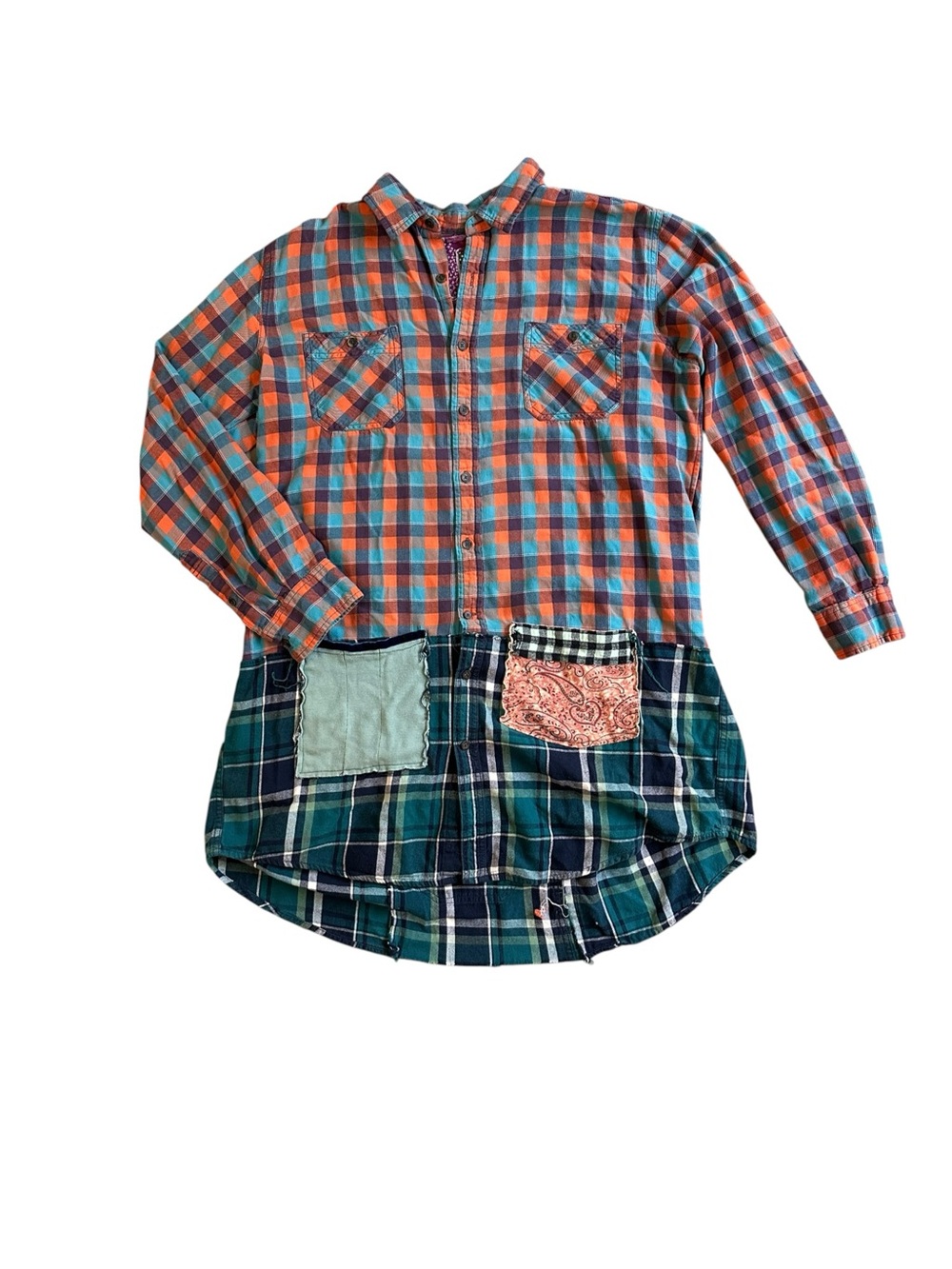 Paula Best Upcycled Plaid Button Down Long Sleeve Shirt Dress